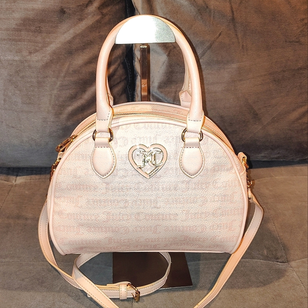 JUICY COUTURE "FLAWLESS DOME" TWO-WAY SATCHEL HEART WITH RHINESTONE JC LOGO